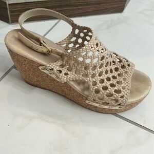 Chelsea and Violet 9m gold wedge Sandels.